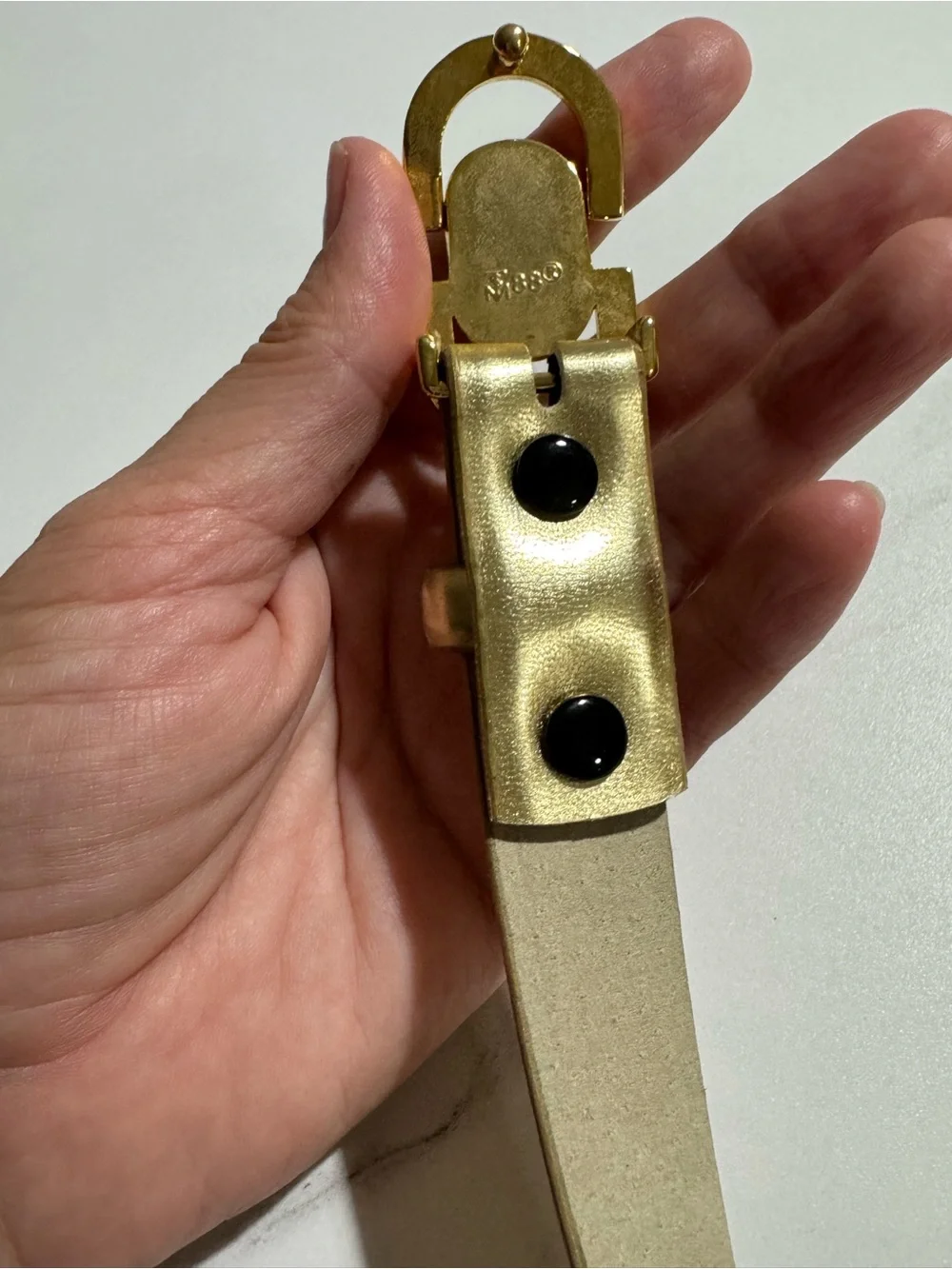 Vintage Gold Metallic Genuine Leather Belt Statement Buckle Size S